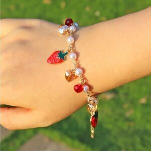 Free People Red and Gold Strawberry Bracelet